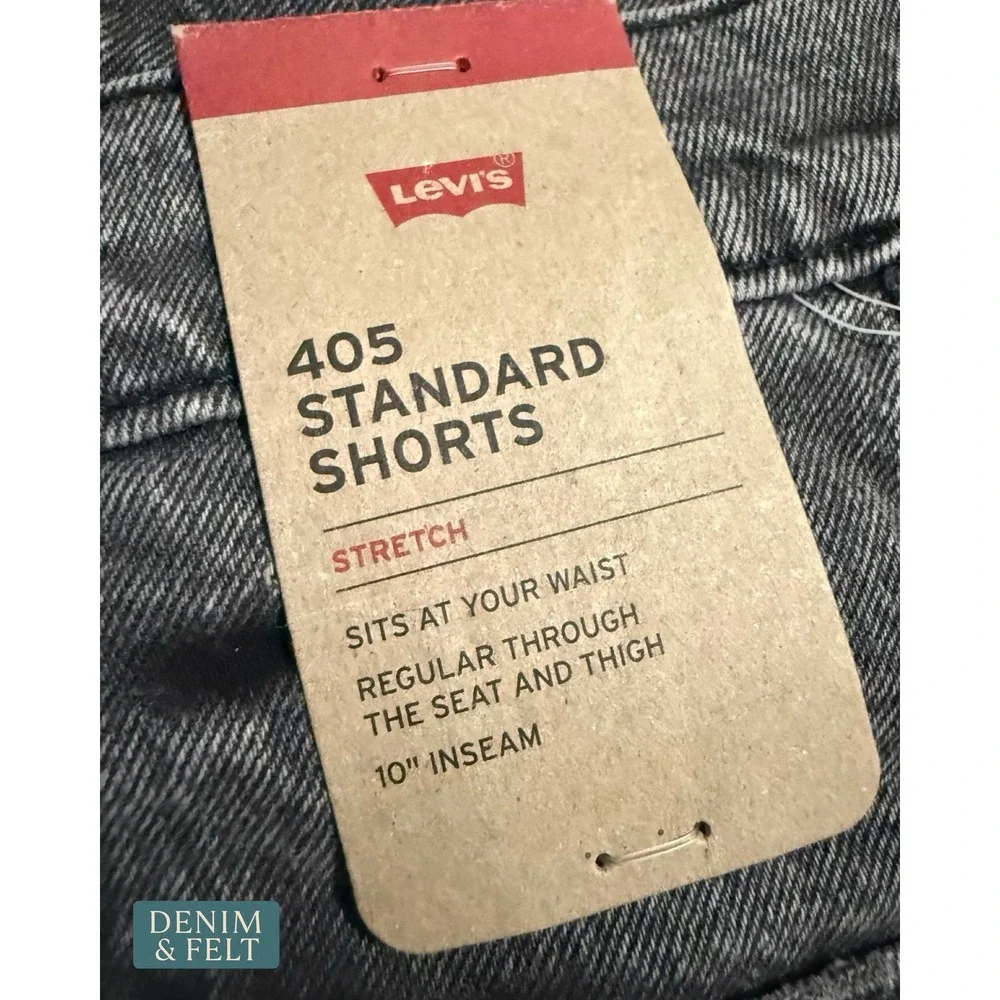 NEW Levis 405 Standard 10in Mens Shorts Grey Denim Stretch Greyscale 30x10